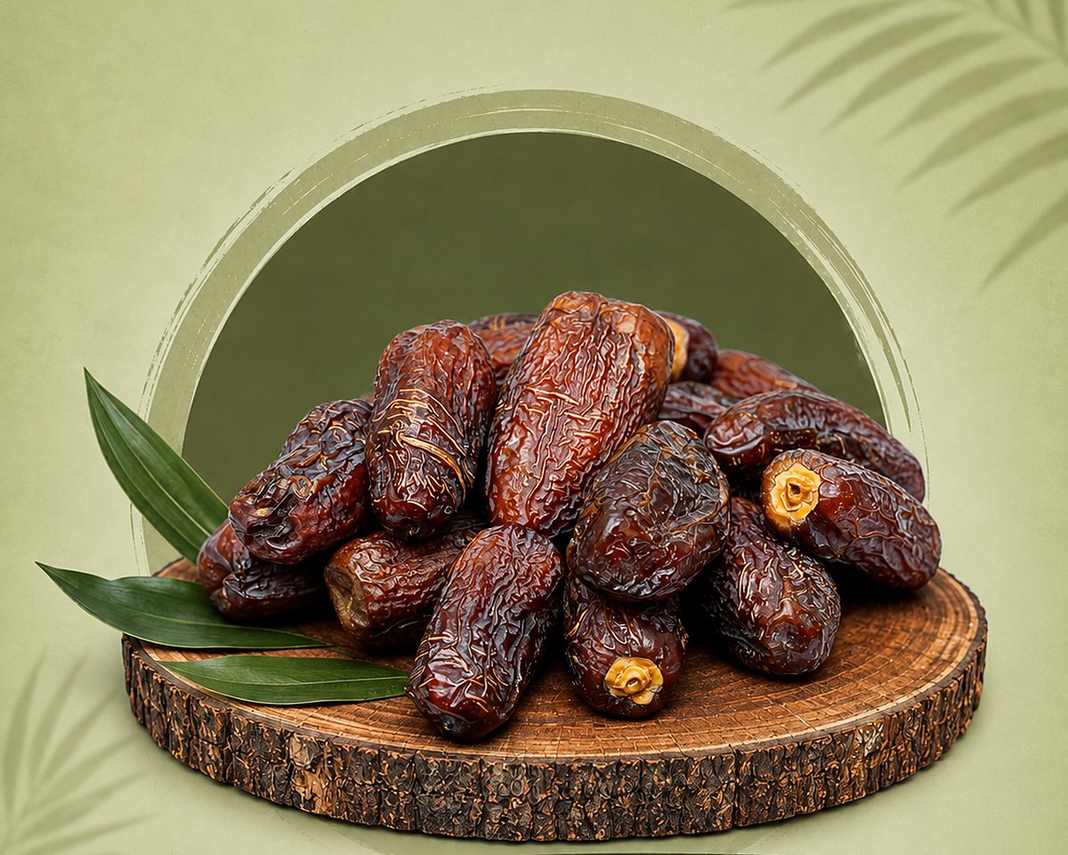 Ambar dates on a wooden board