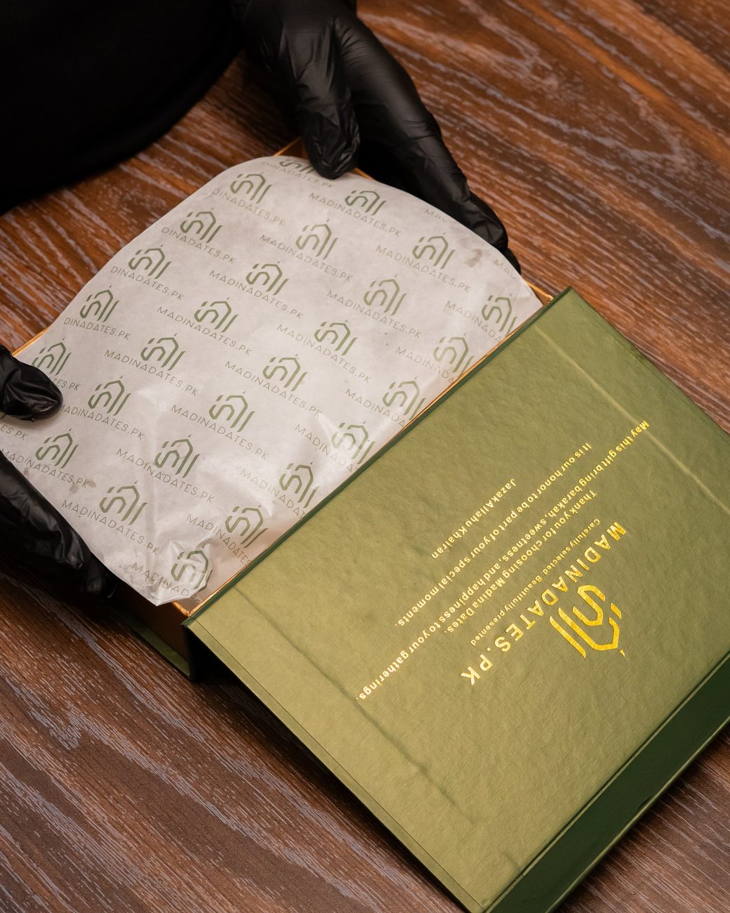 Branded MadinaDates.pk gift box with tissue wrap