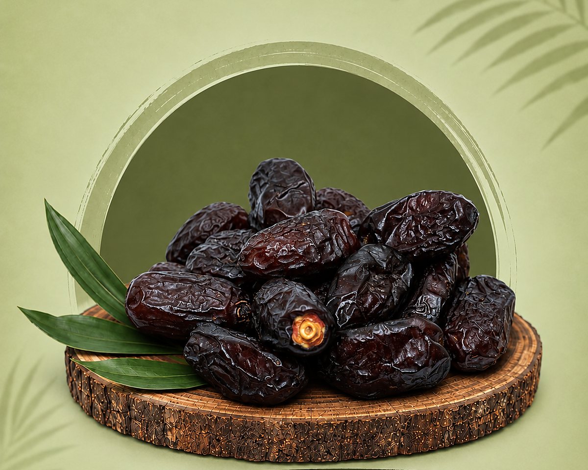 Safawi dates on a wooden board